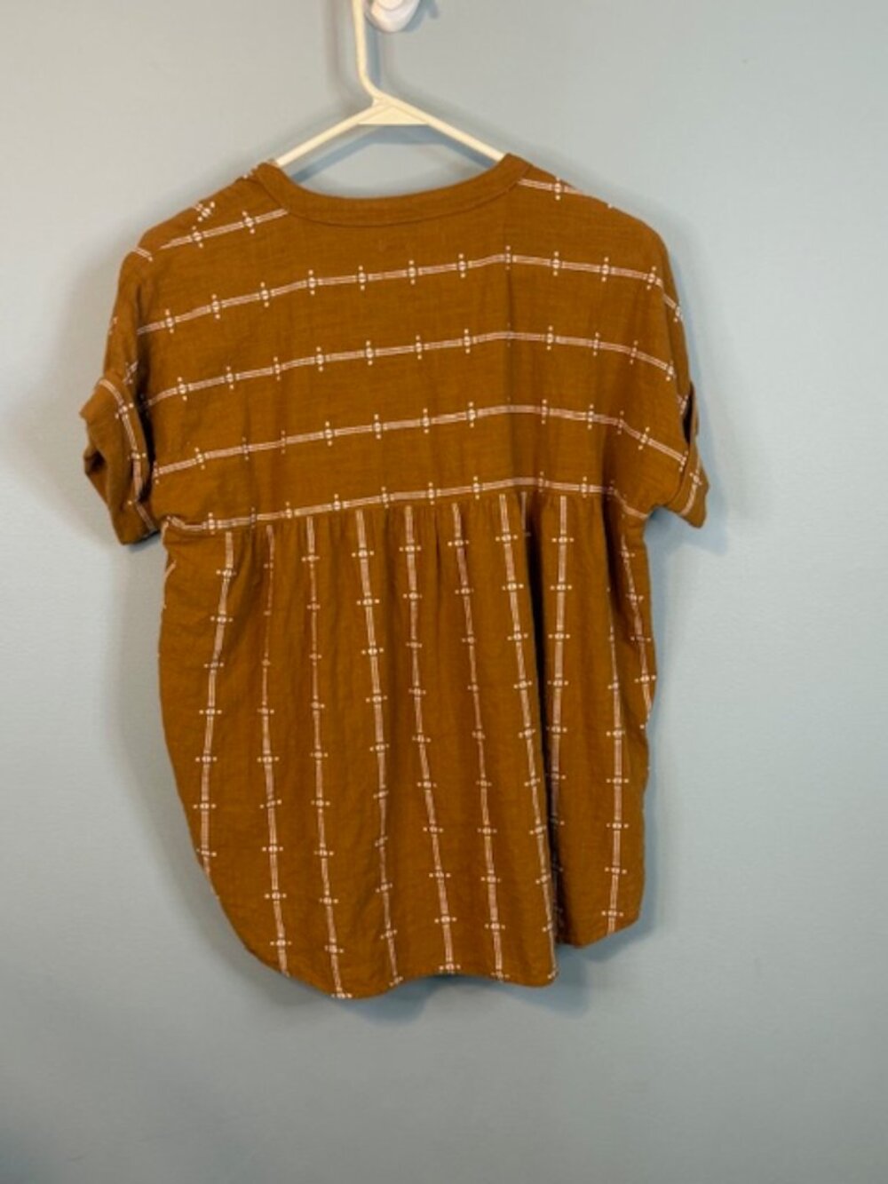 Madewell Central Shirt in Stripe Mix: Ochre Mustard Short Sleeve Blouse - Picture 4 of 8